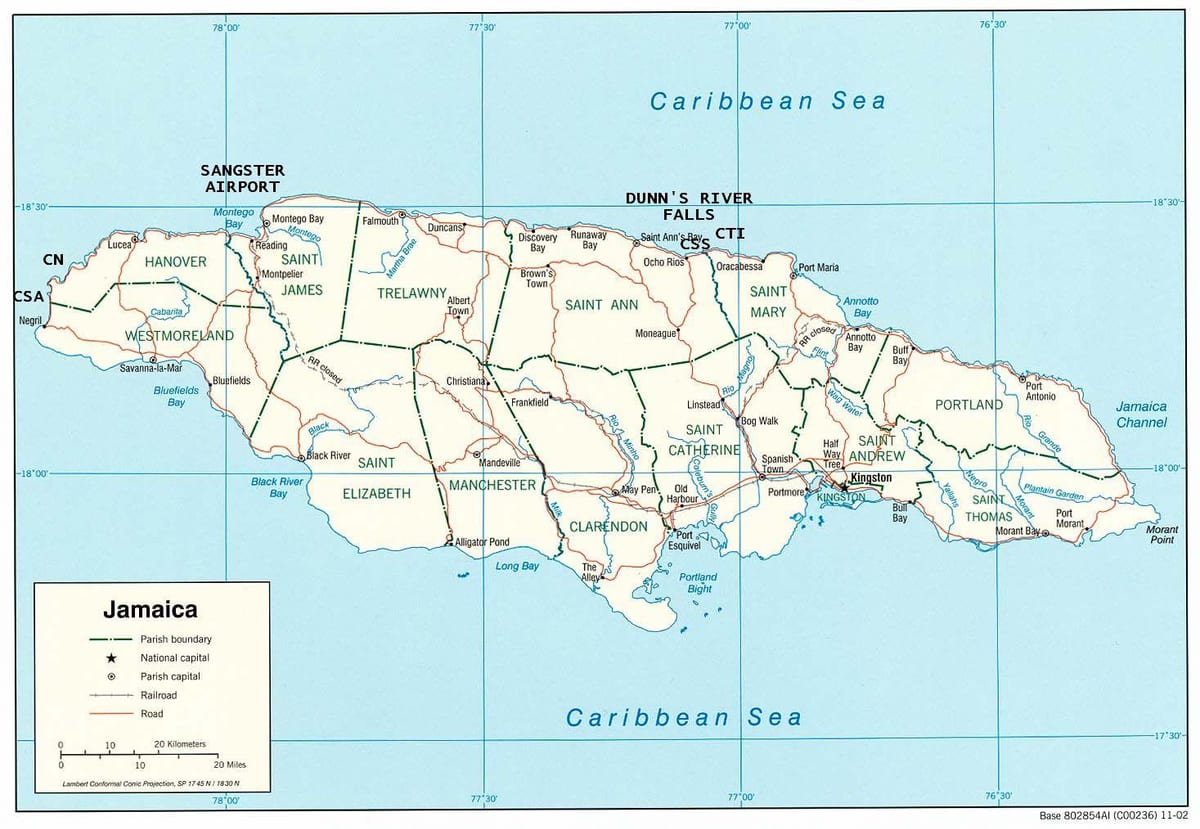 Bản đồ của jamaica dunns sông rơi