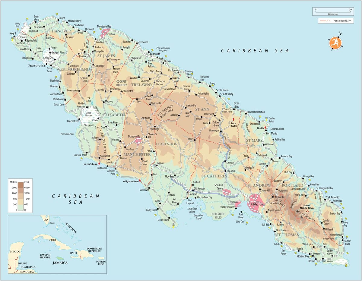 Bản đồ của bờ biển phía nam, jamaica