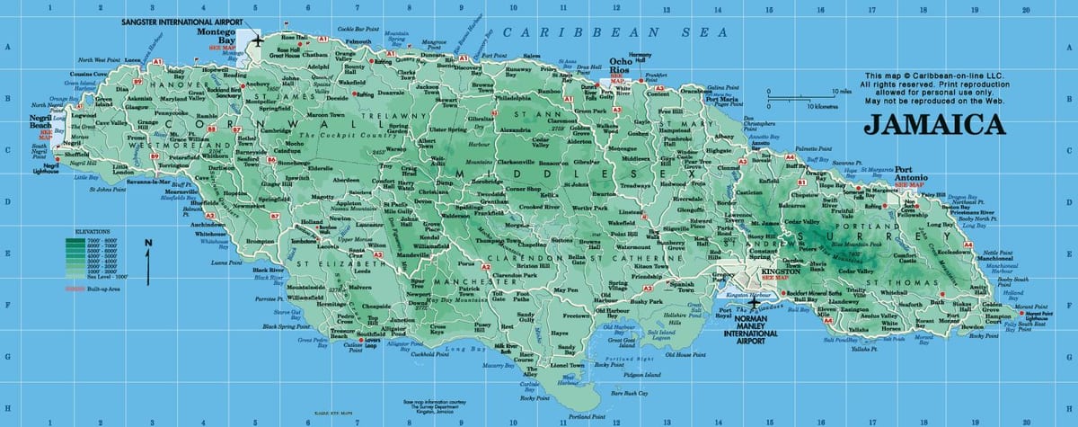 địa lý bản đồ của jamaica