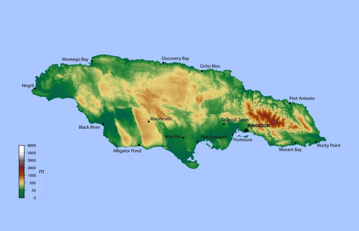 Bản đồ của jamaica độ cao