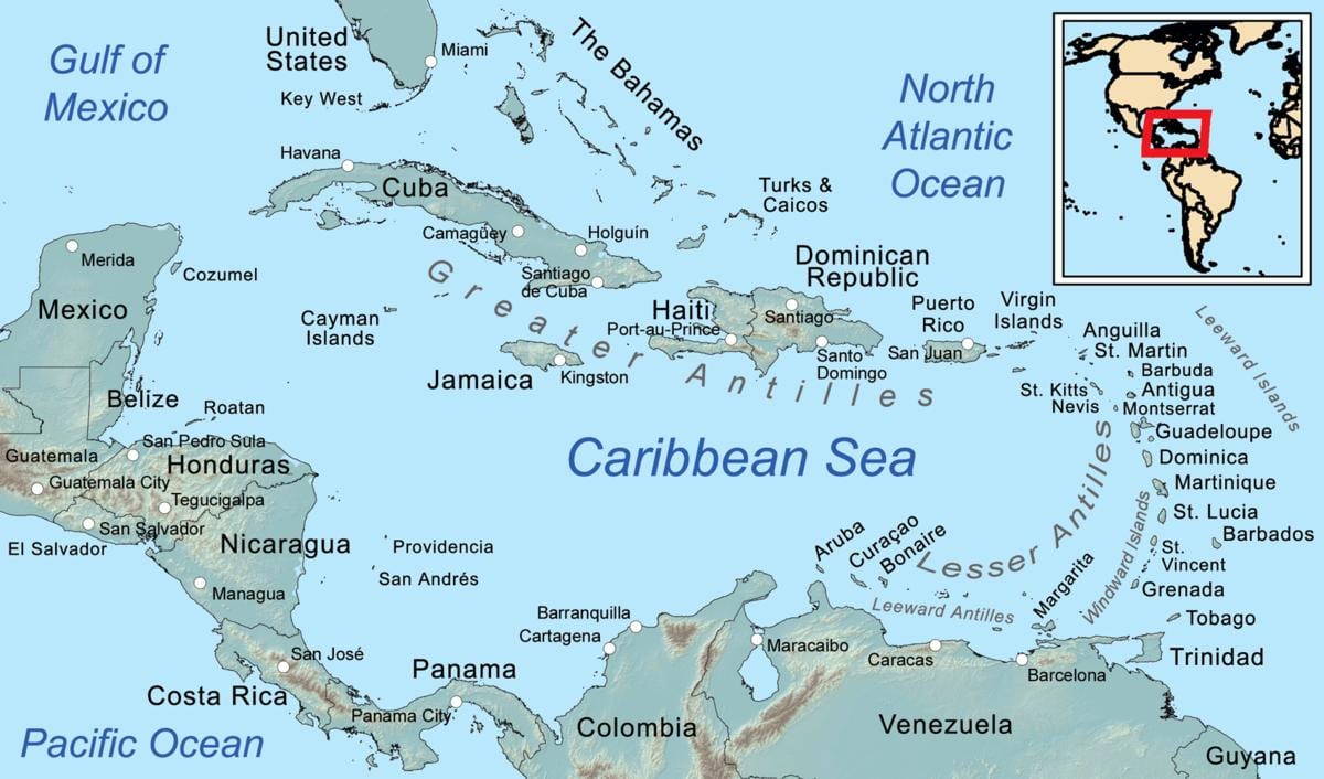 jamaica trên bản đồ ở caribbean