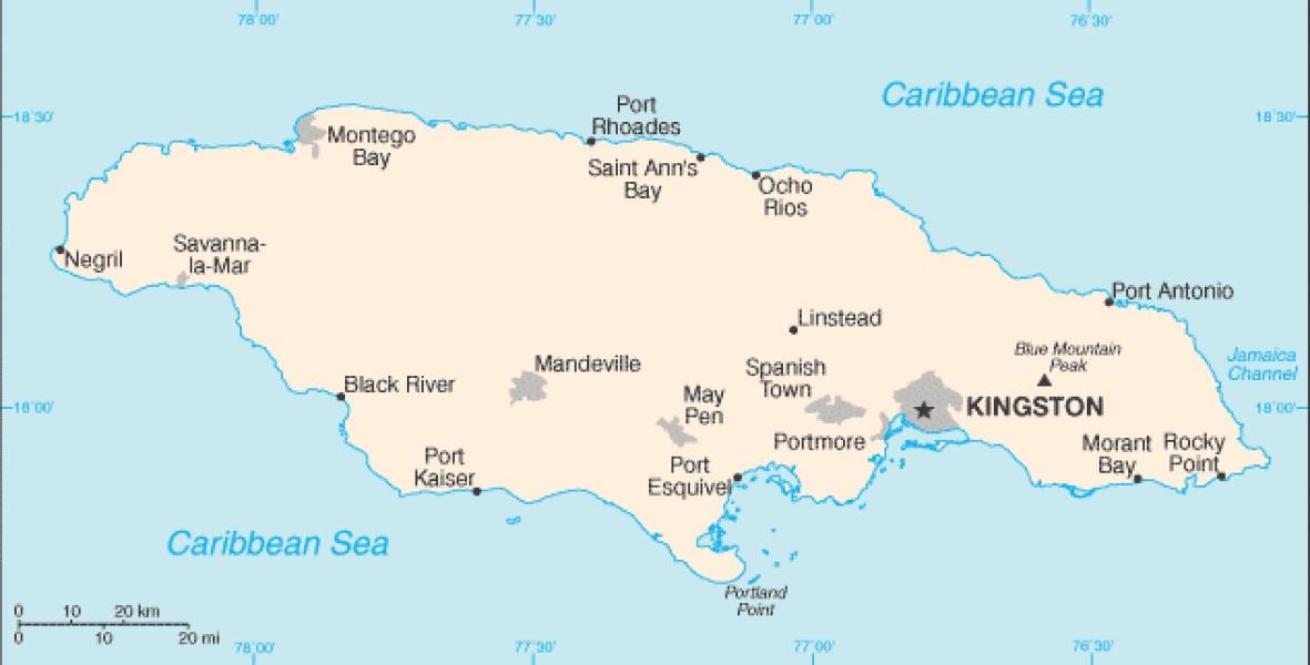Bản đồ của jamaica khu vực
