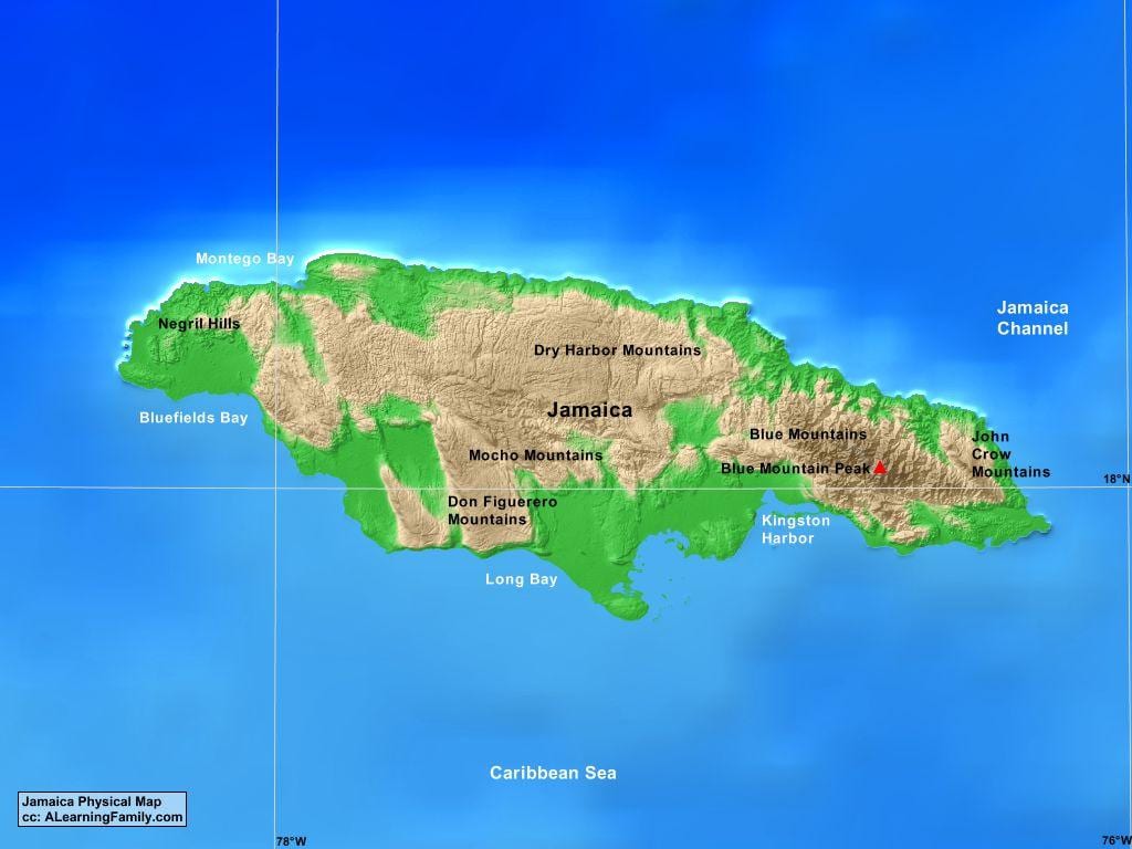 Bản đồ của jamaica núi