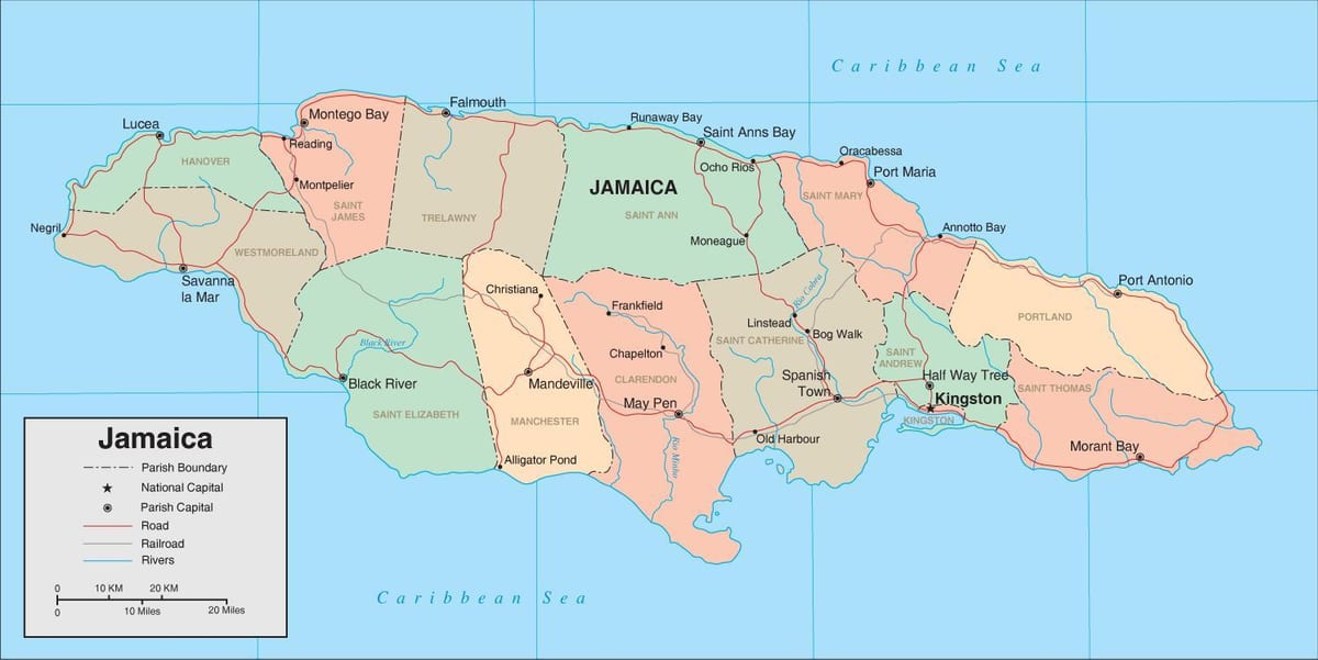 Bản đồ của jamaica tỉnh