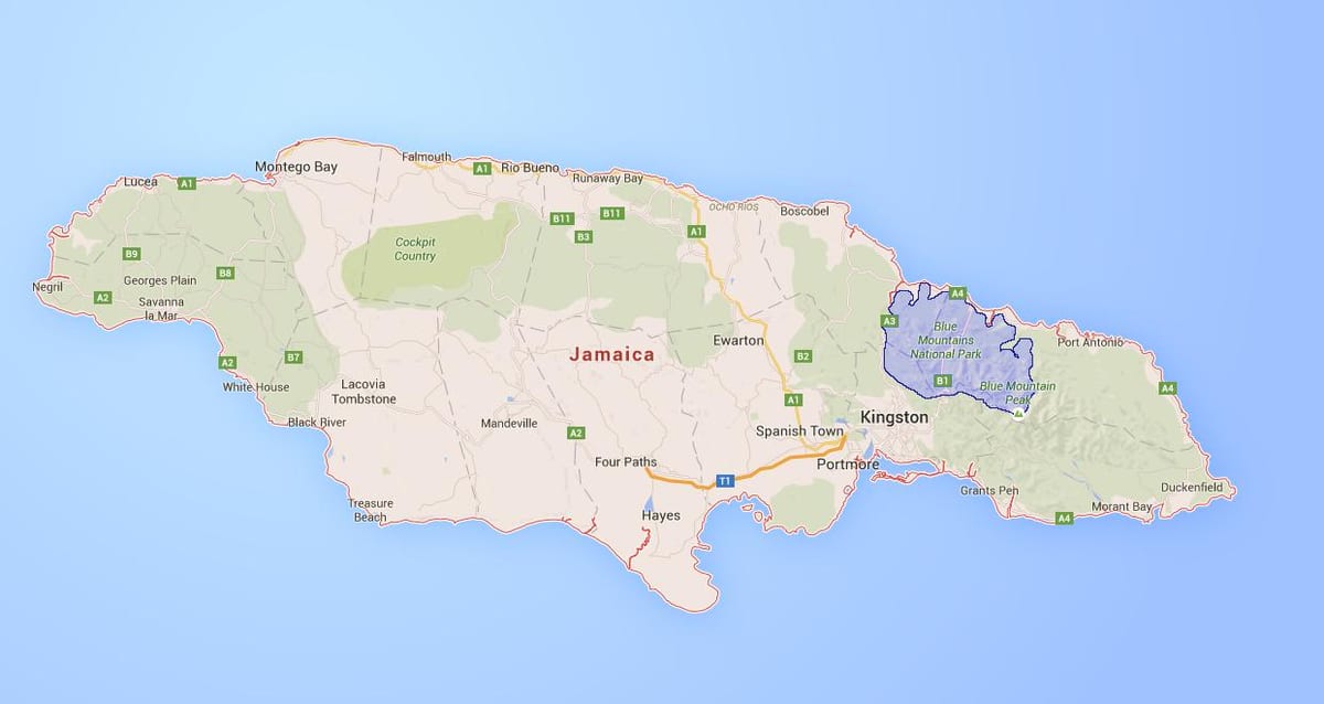 Bản đồ của ngọn núi xanh jamaica