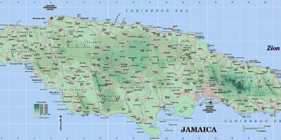 Bản đồ vật lý của jamaica đang ở núi
