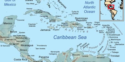 Jamaica trên bản đồ ở caribbean