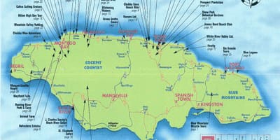 Bản đồ của jamaica hiển thị các điểm du lịch